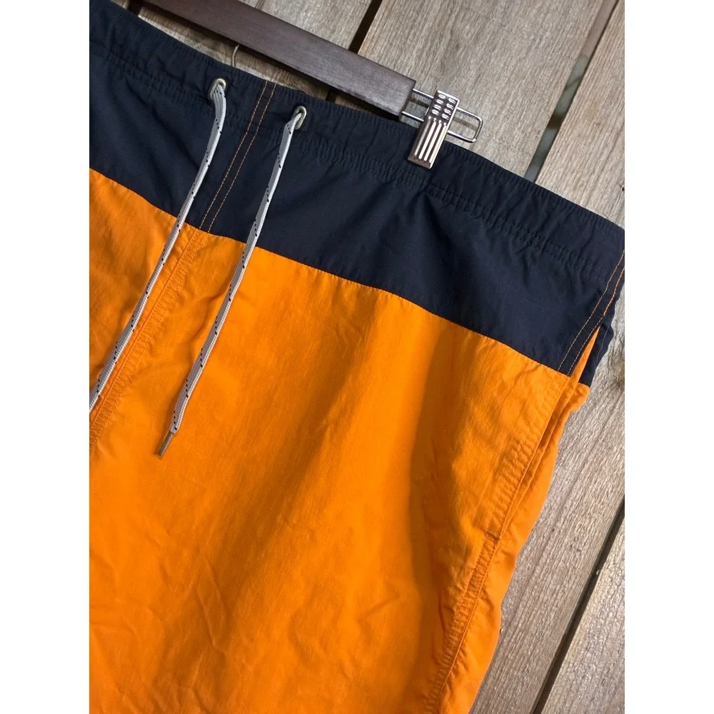 Nautica Mens‎ Orange Navy Colorblock Swim Trunks Logo Board Shorts Large T04850
